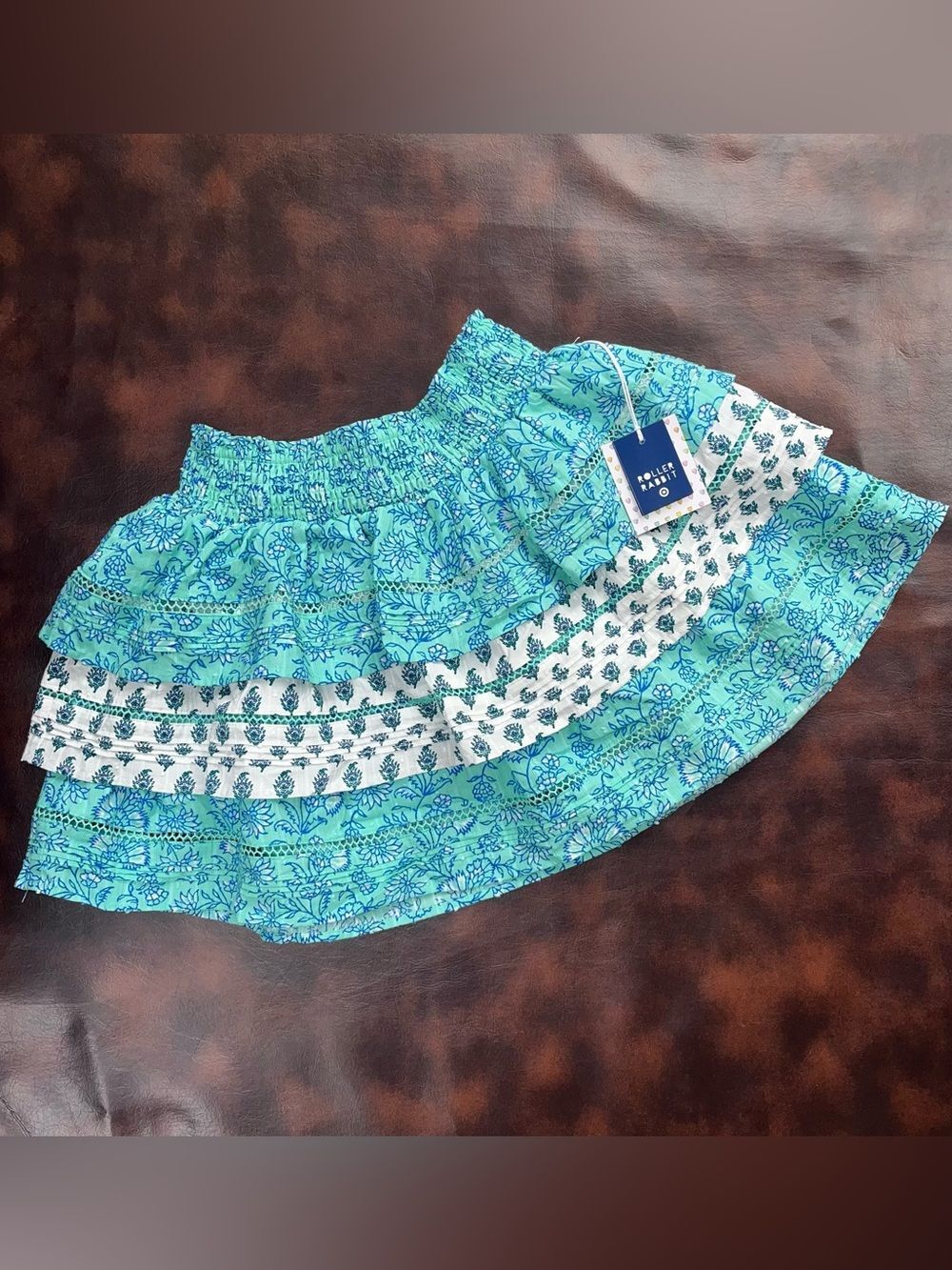 Roller Rabbit X Target NWT Women’s Mini Skirt Tiered Aqua Blue Floral Boho Small